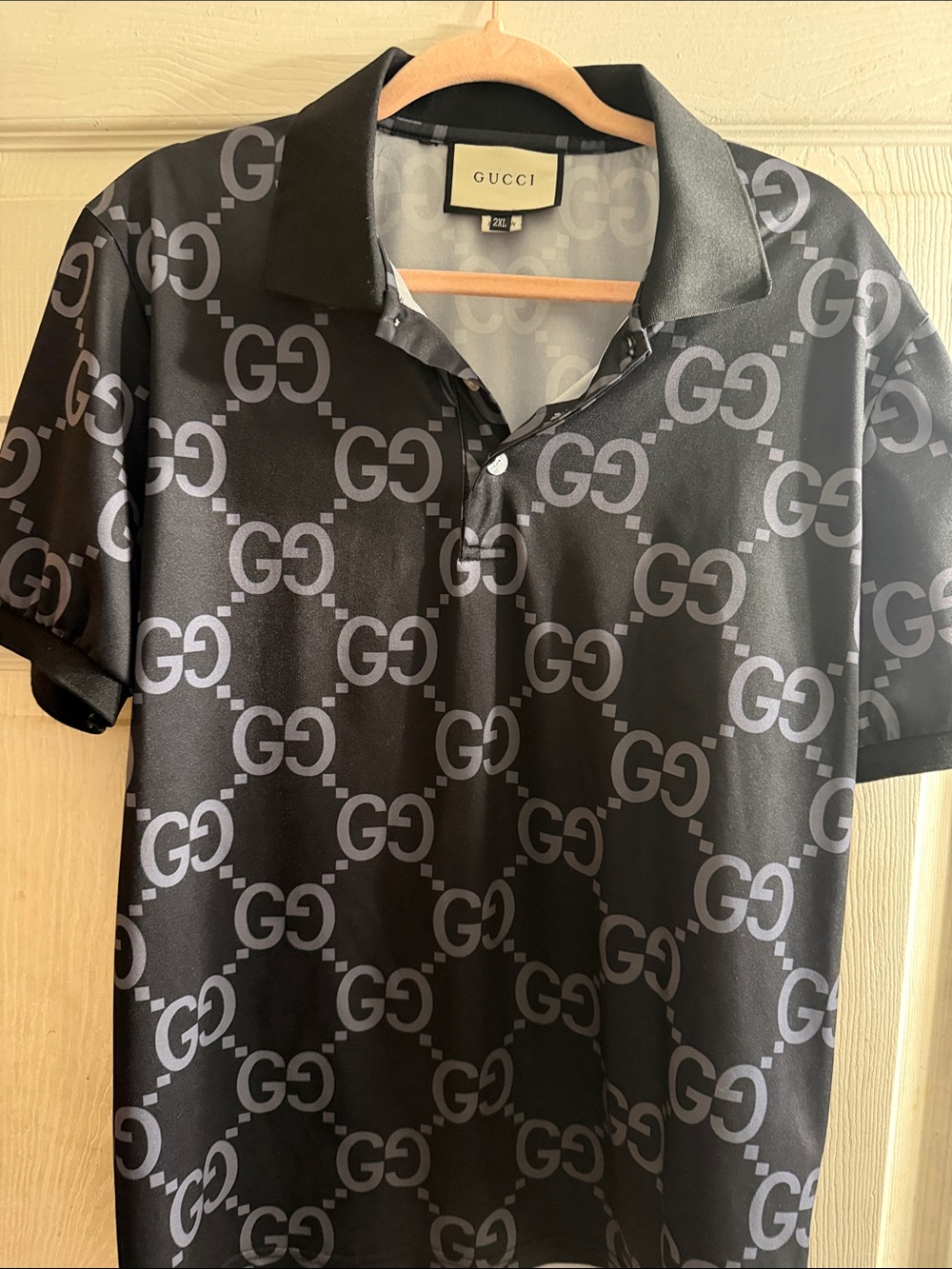 Gucci Black Polo with Gray GG Monogram